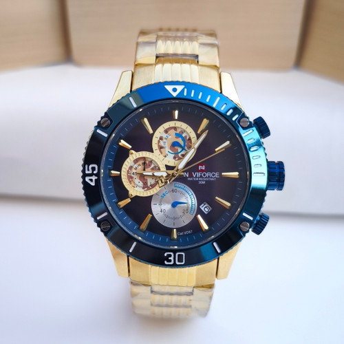 خرید ساعت مردانه سه موتور طلایی برند نیوی فورس