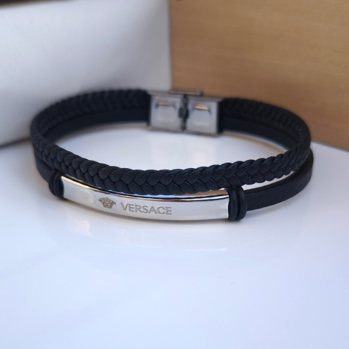 خرید دستبند چرمی مردانه ورساچه دو ردیفه شیک ارزان