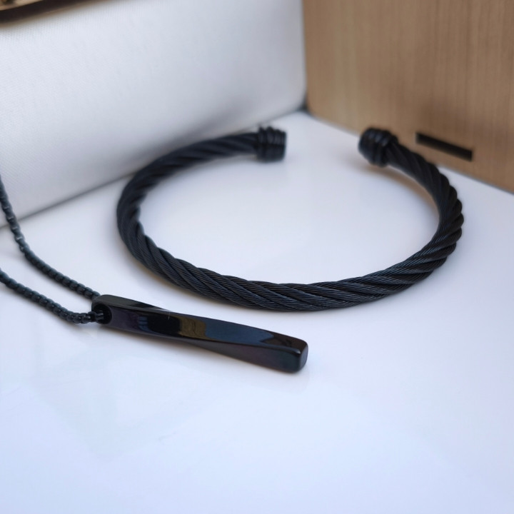 خرید ست بنگل و گردنبند مردانه مشکی شیک ارزان مناسب کادو