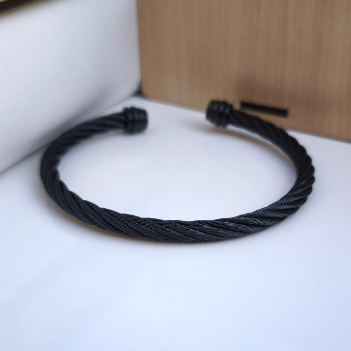 خرید بنگل مشکی مردانه طرح سیم بوکسل استیل رنگ ثابت شیک ارزان