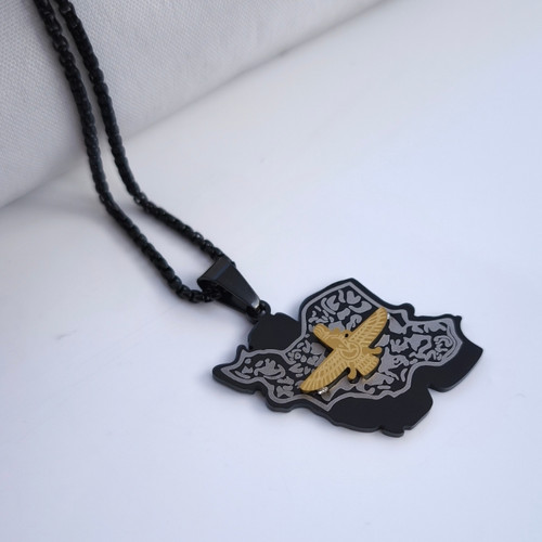 خرید گردنبند نقشه ایران فروهر مشکی استیل رنگ ثابت شیک ارزان