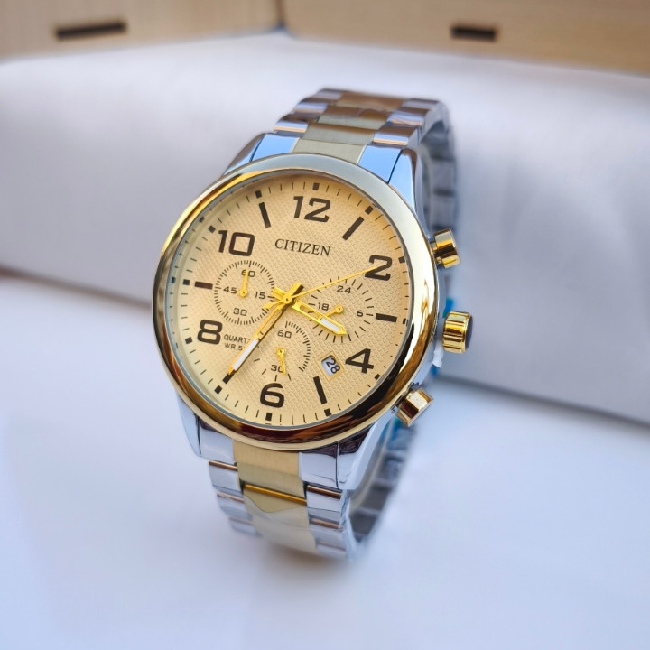 خرید ساعت مردانه سیتیزن سه موتور فعال کرنوگراف استیل رنگ ثابت دو رنگ