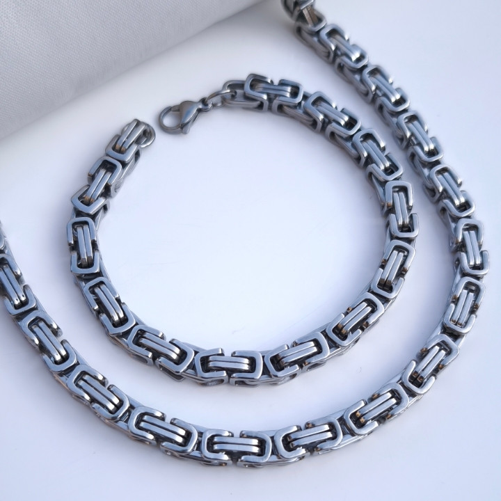 ست گردنبند و دستبند مردانه بیزانس نقره ای رنگ ثابت قیمت مناسب