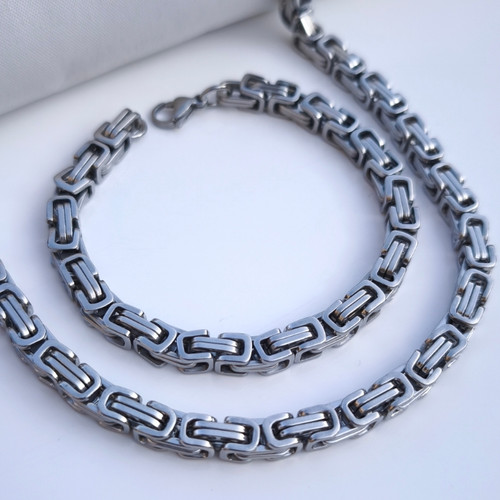 خرید ست دستبند گردنبند بیزانس مردانه استیل رنگ ثابت شیک ارزان