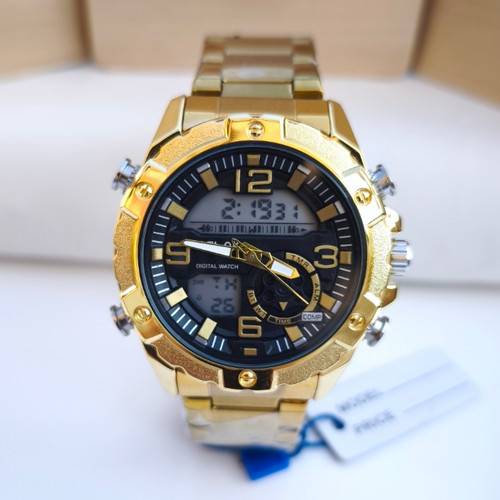 خرید ساعت مردانه دو زمانه طلایی استیل رنگ ثابت شیک ارزان مناسب کادو