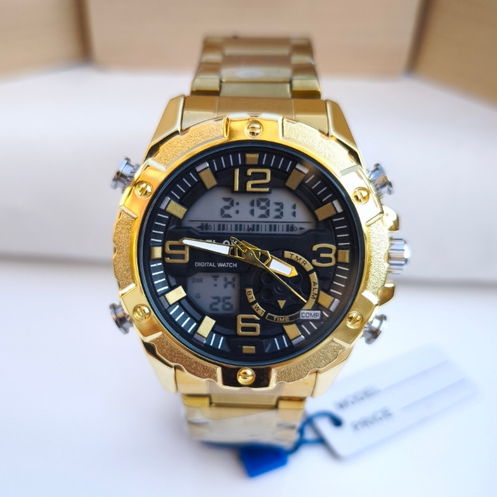 خرید ساعت مردانه دو زمانه طلایی استیل رنگ ثابت شیک ارزان مناسب کادو