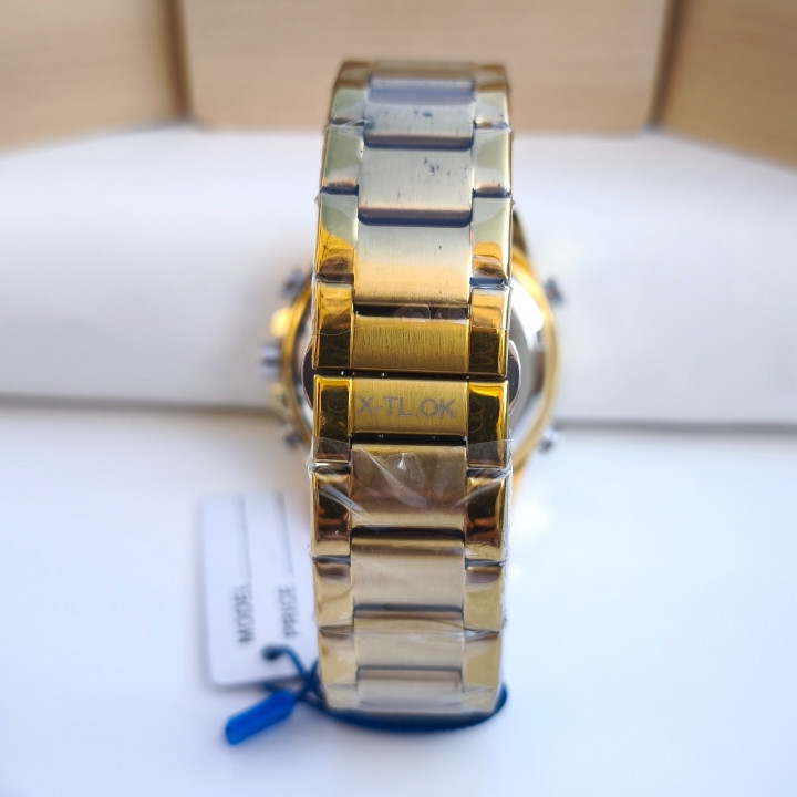 خرید ساعت استیل مردانه طلایی دو زمانه برند X-tl.ok