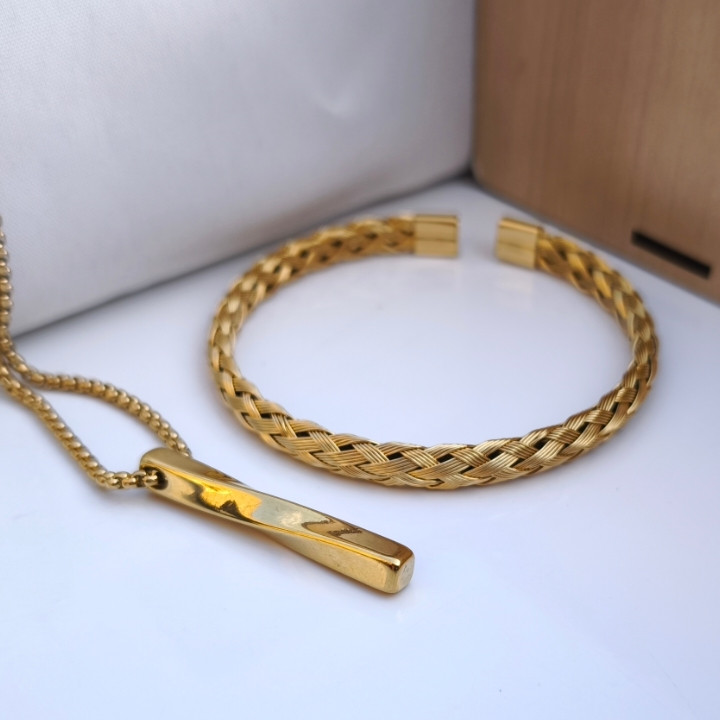 خرید ست گردنبند بنگل مردانه استیل رنگ ثابت شیک قیمت مناسب