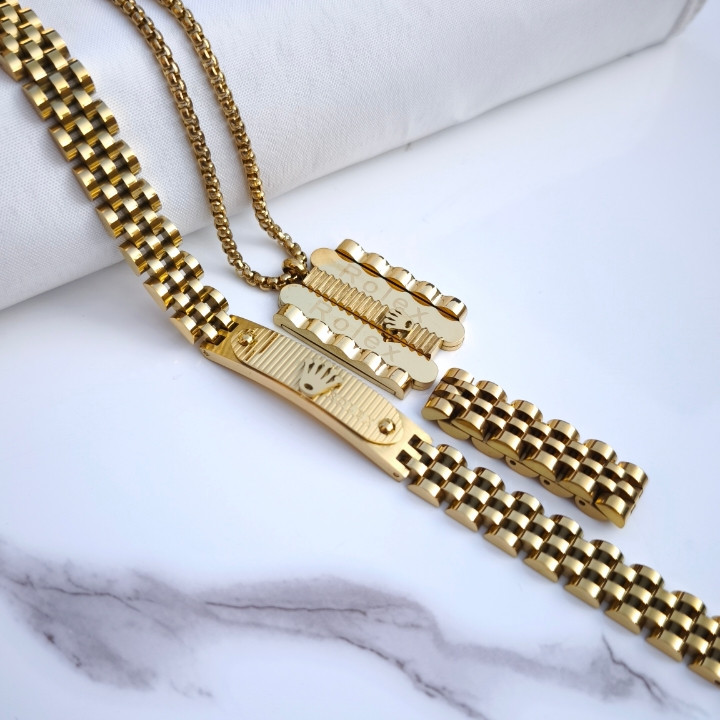 خرید انگشتر گردنبند دستبند مردانه طلایی استیل رنگ ثابت شیک ارزان مناسب هدیه