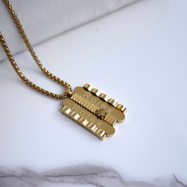 خرید گردنبند رولکس مردانه طلایی استیل رنگ ثابت شیک مناسب کادو