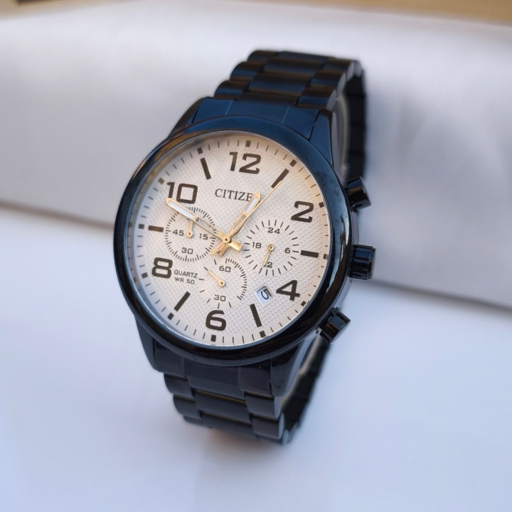 خرید ساعت مردانه سیتیزن مشکی سه موتور استیل رنگ ثابت شیک ارزان