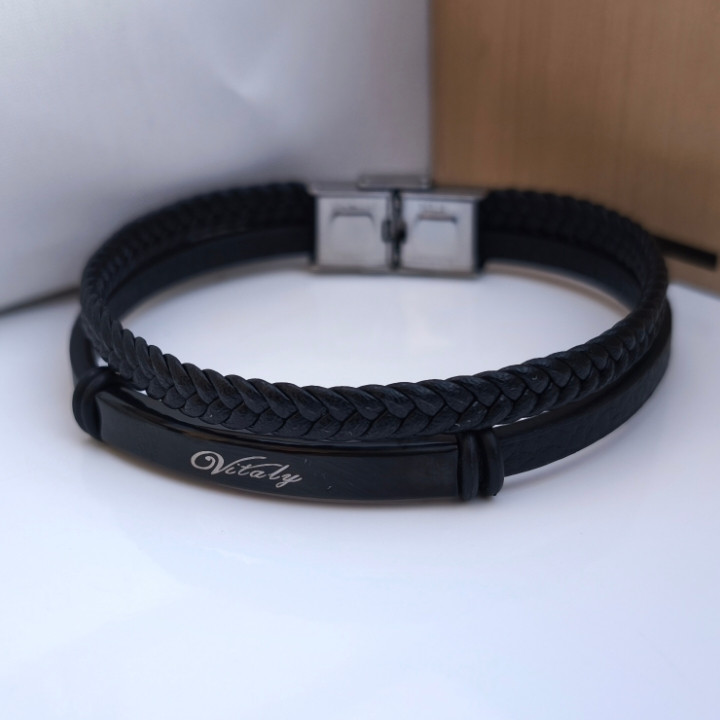 خرید دستبند مردانه چرمی دو ردیفه مشکی شیک قیمت مناسب