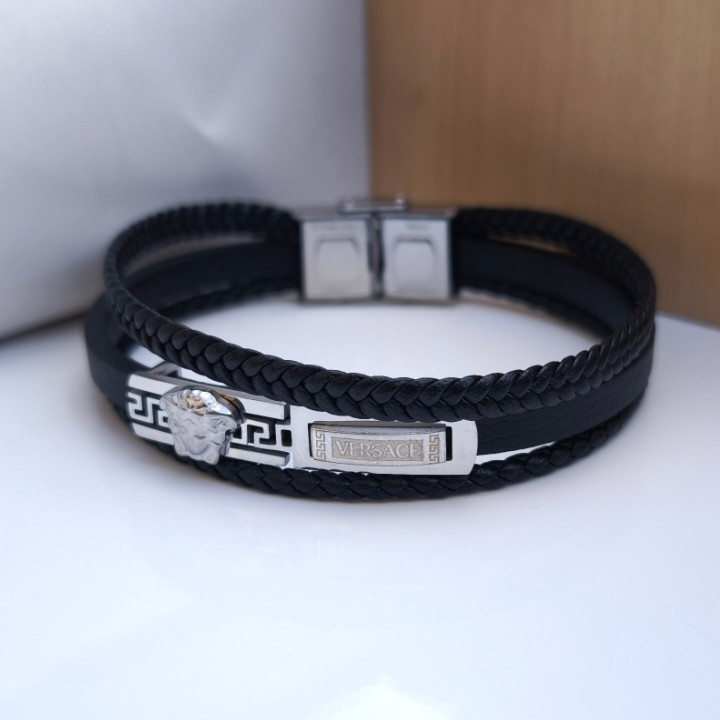 خرید دستبند مردانه چرمی سه ردیفه ورساچه سه ردیفه مناسب کادو