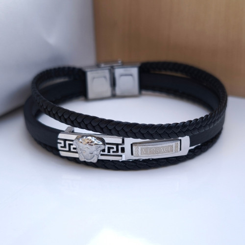 خرید دستبند چرمی ورساچه مردانه سه دور شیک ارزان مناسب کادو