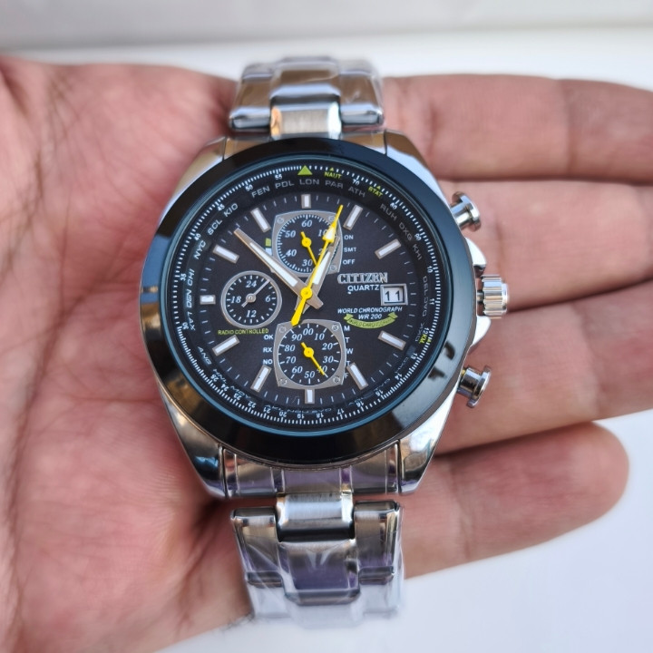 خرید ساعت مردانه سیتیزن سه موتوره نقره ای شیک ارزان مناسب کادو