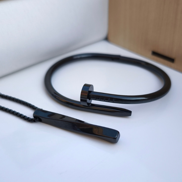 خرید ست گردنبند دستبند میخی مردانه مشکی استیل رنگ ثابت قیمت مناسب