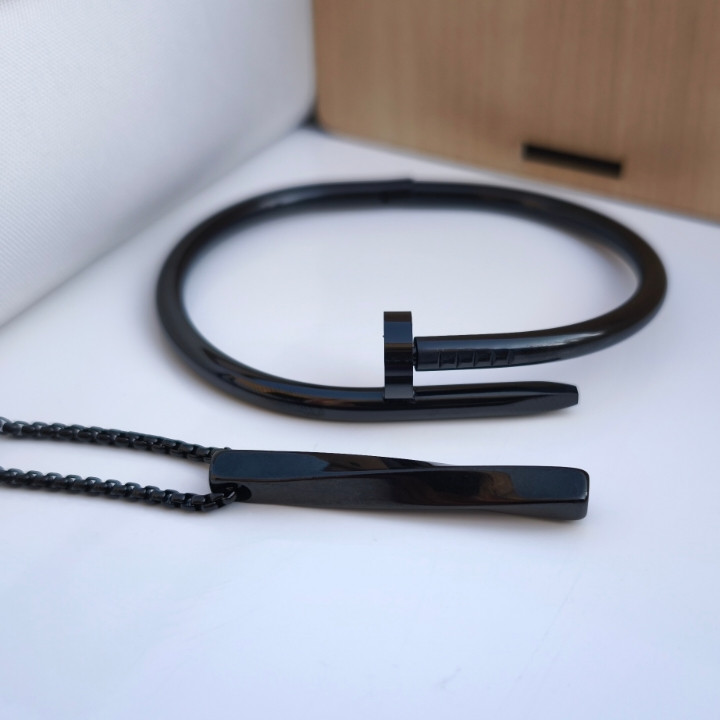 خرید ست دستبند و گردنبند مردانه مشکی استیل رنگ ثابت شیک ارزان مناسب کادو