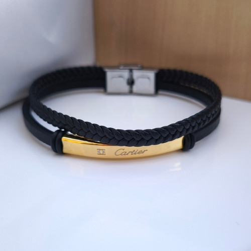 خرید دستبند چرمی مردانه کارتیر مشکی دو دور شیک ارزان