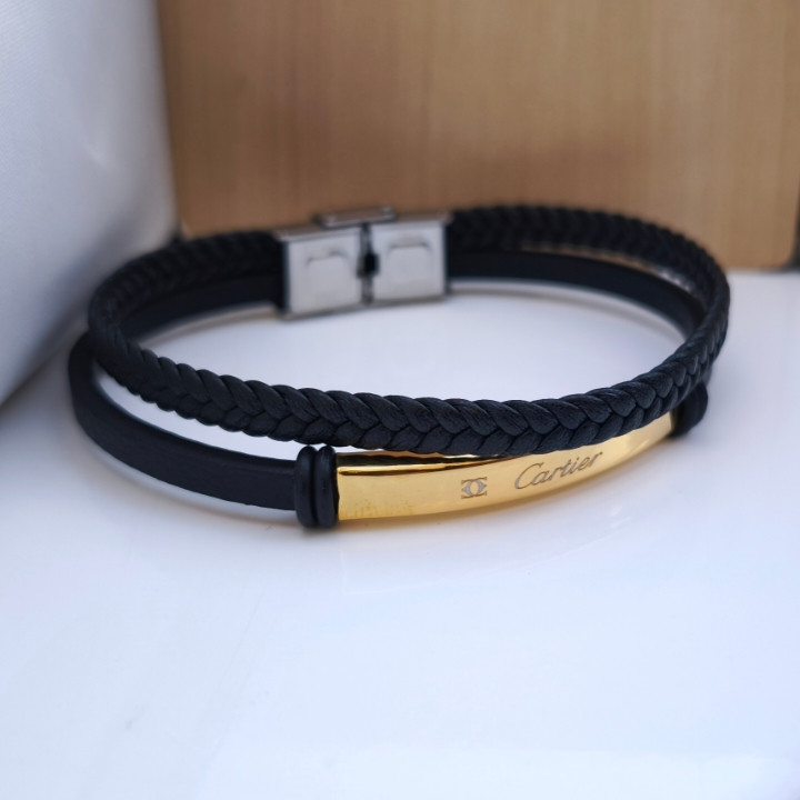 خرید دستبند مردانه چرمی کارتیر دو ردیفه شیک قیمت مناسب برای کادو