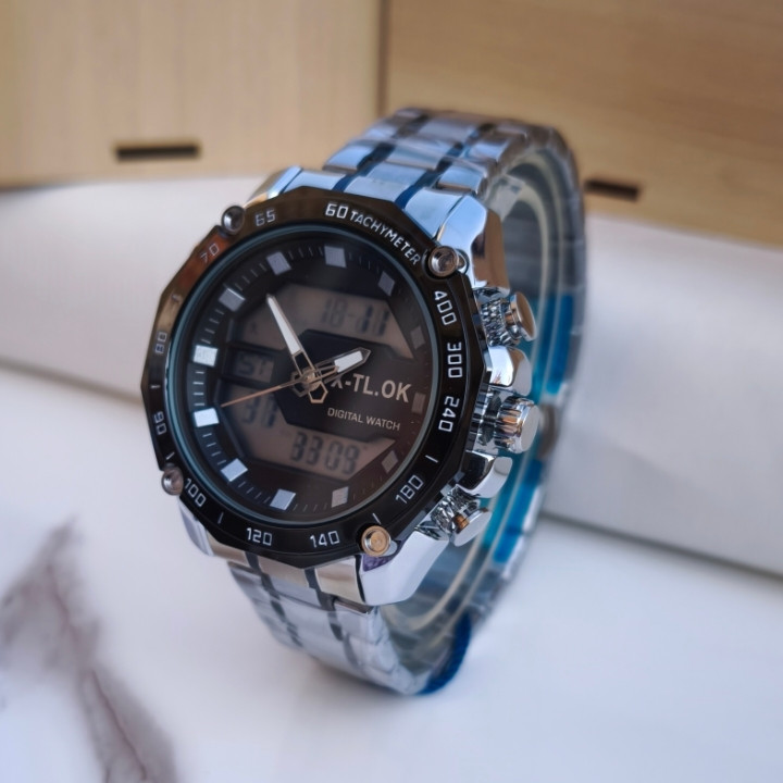 خرید ساعت دو زمانه مردانه نقره ای قیمت مناسب برای کادو