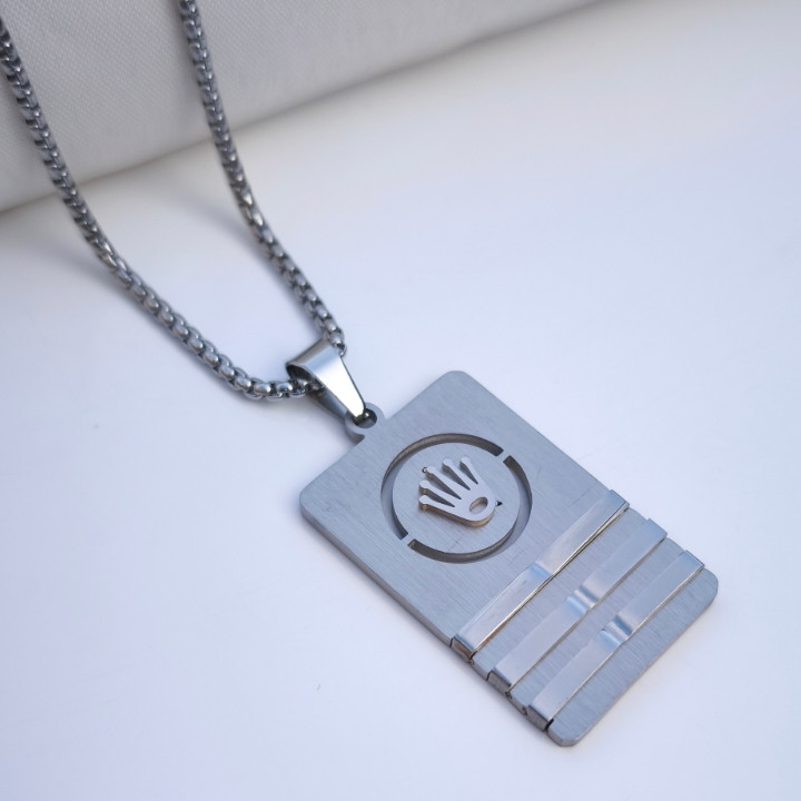 خرید گردنبند رولکس مردانه استیل رنگ ثابت همراه زنجیر ویتالی نقره ای