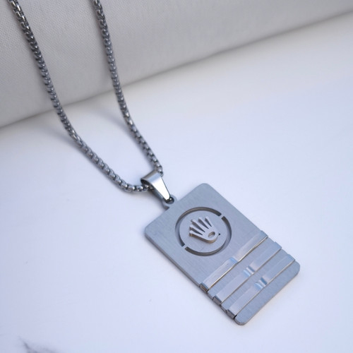 خرید گردنبند رولکس نقره ای مردانه استیل رنگ ثابت شیک ارزان مناسب کادو