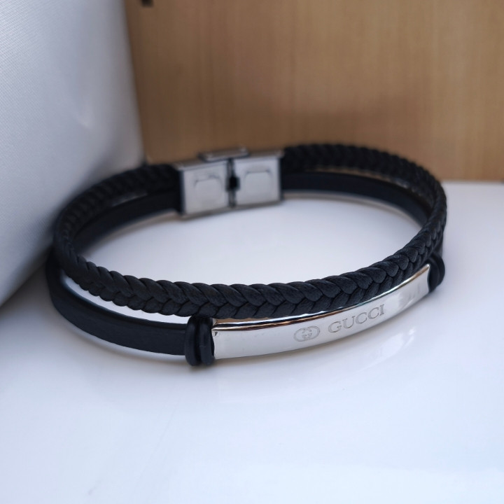 خرید دستبند چرمی پسرانه گوچی دو ردیفه شیک ارزان مناسب هدیه