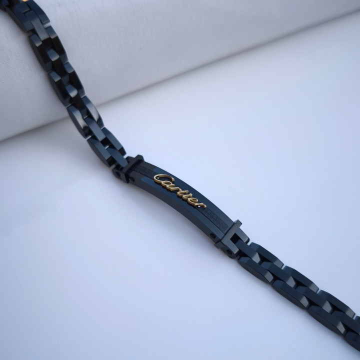 خرید دستبند مشکی کارتیر مردانه استیل رنگ ثابت مشکی ارزان شیک مناسب کادو