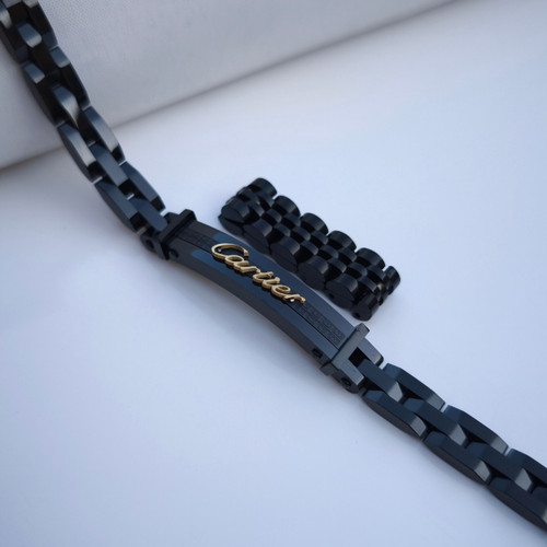 خرید ست دستبند و انگشتر مردانه کارتیر استیل مشکی رنگ ثابت شیک ارزان