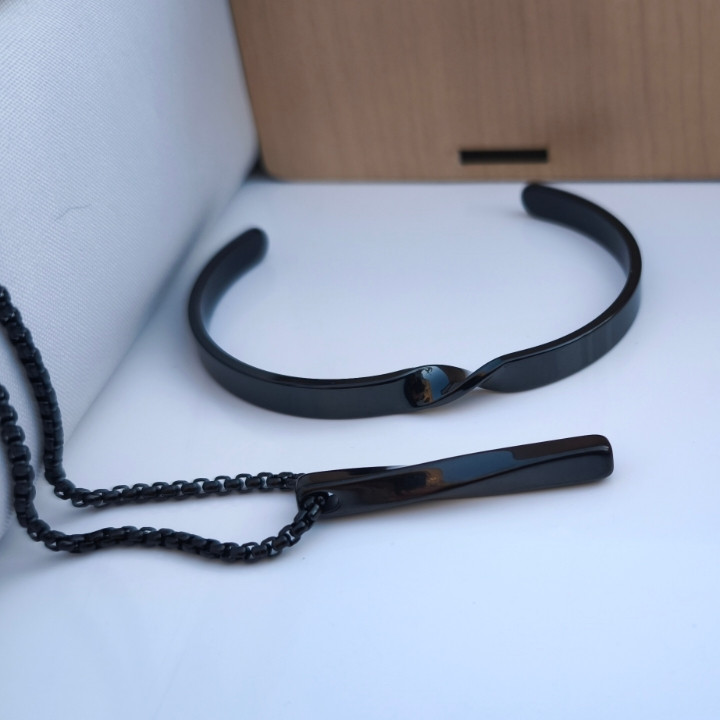 خرید ست گردنبند دستبند مشکی مردانه استیل رنگ ثابت شیک ارزان