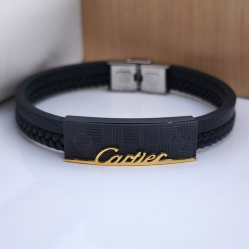 خرید دستبند چرمی مردانه کارتیر مشکی دو ردیفه شیک ارزان مناسب کادو