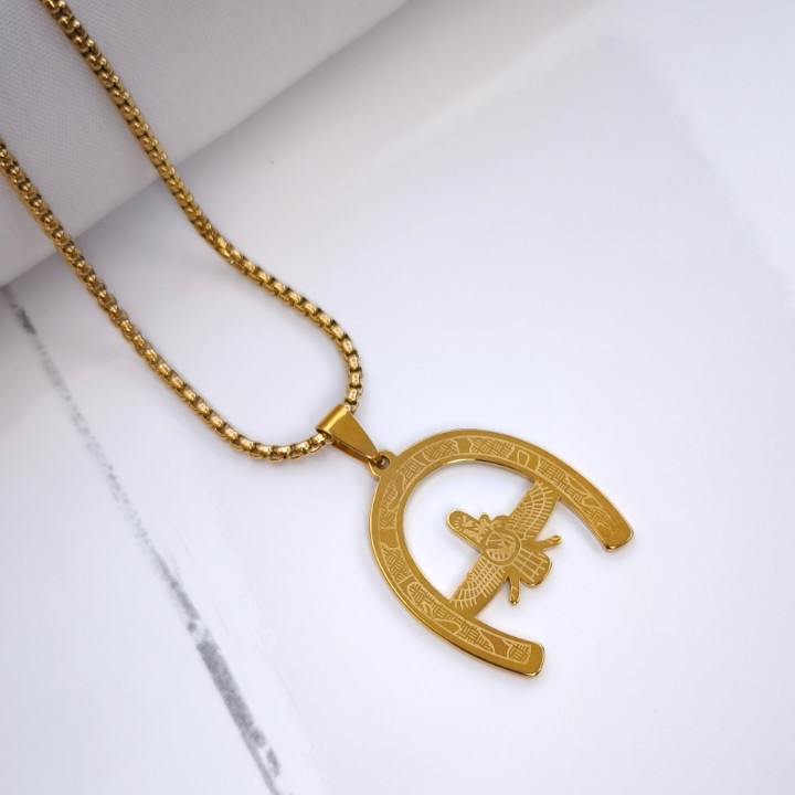 خرید گردنبند فروهر طلایی استیل رنگ ثابت شیک ارزان مناسب کادو