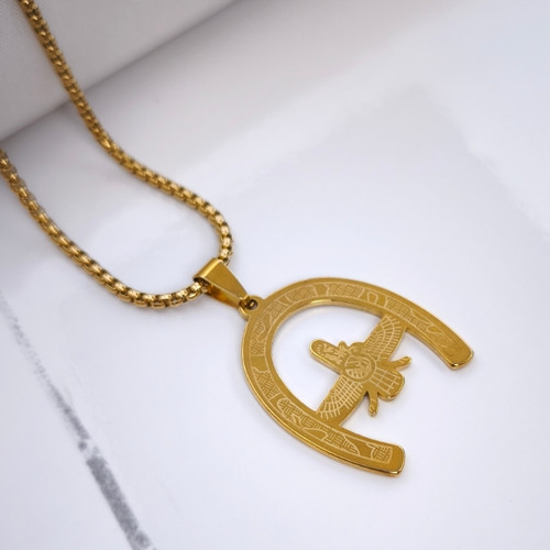 خرید گردنبند فروهر طلایی استیل رنگ ثابت شیک ارزان با زنجیر ویتالی