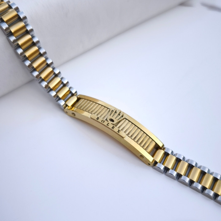 خرید دستبند مردانه رولکس طلایی نقره ای استیل رنگ ثابت شیک ارزان مناسب کادو