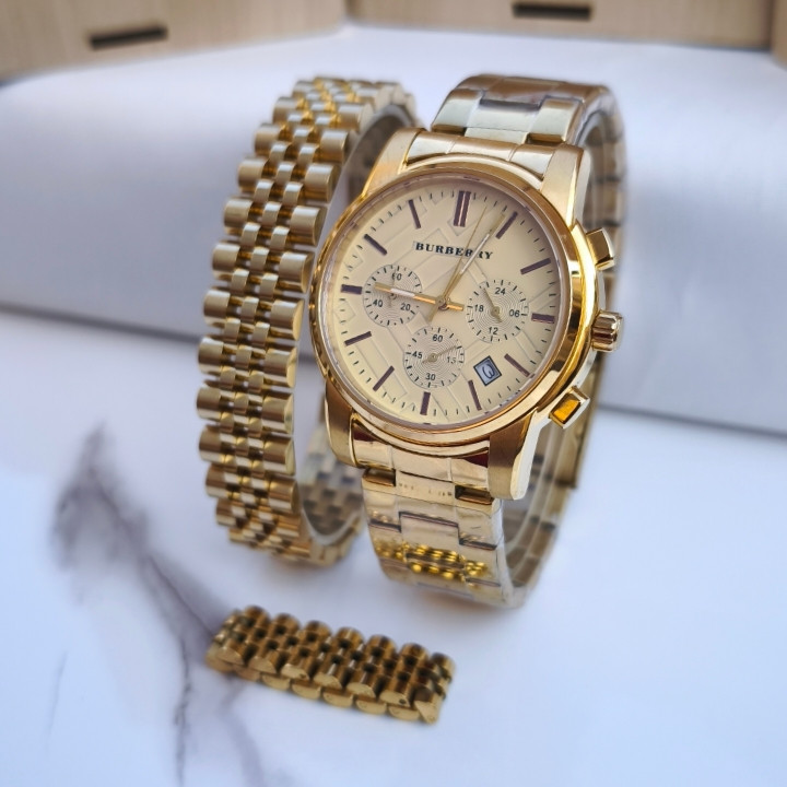 خرید ست انگشتر دستبند ساعت مردانه طلایی شیک قیمت مناسب برای کادو