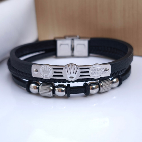 خرید دستبند چرمی رولکس مردانه سه دور شیک ارزان مناسب کادو