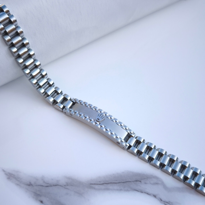 خرید دستبند نقره ای مردانه استیل رولکس رنگ ثابت شیک قیمت مناسب