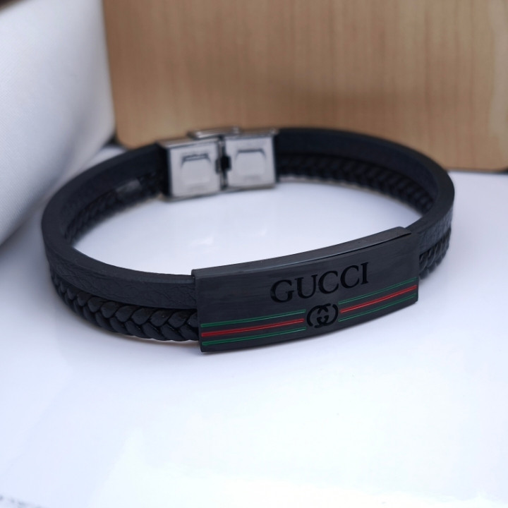 خرید دستبند مردانه چرمی دو ردیفه شیک قیمت مناسب برای کادو