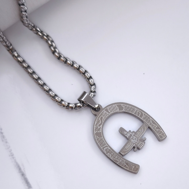 خرید گردنبند مردانه فروهر نقره ای استیل رنگ ثابت شیک ارزان مناسب کادو