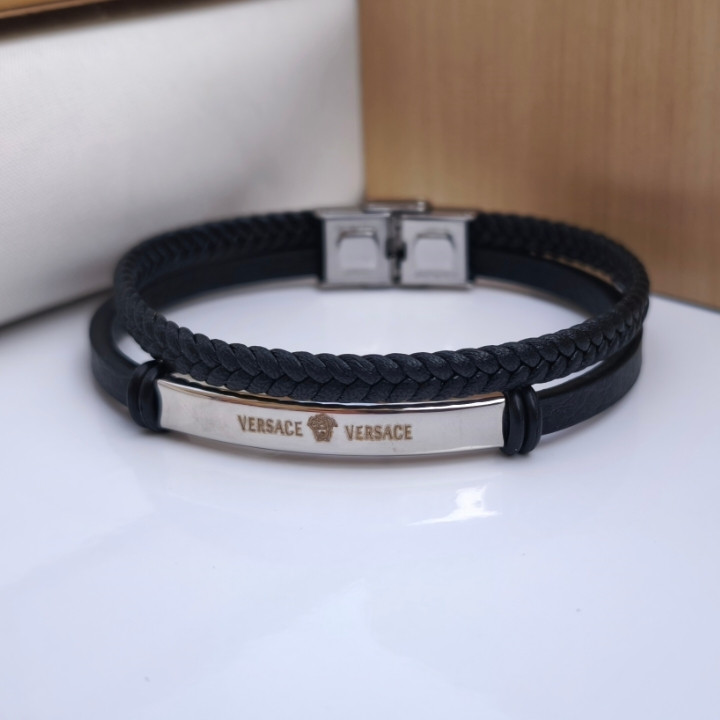 خرید دستبند چرمی مردانه ورساچه دو دور شیک ارزان مناسب کادو