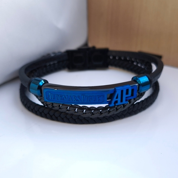 خرید دستبند مردانه چرمی سه ردیفه شیک ارزان مناسب کادو