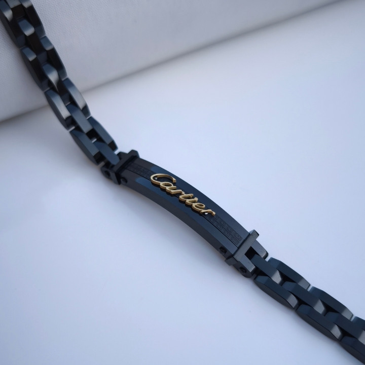 خرید دستبند کارتیر مشکی مردانه استیل رنک ثابت شیک ارزان مناسب کادو
