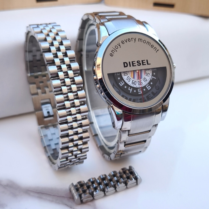 خرید ست ساعت انگشتر دستبند مردانه نقره ای استیل رنگ ثابت قیمت مناسب