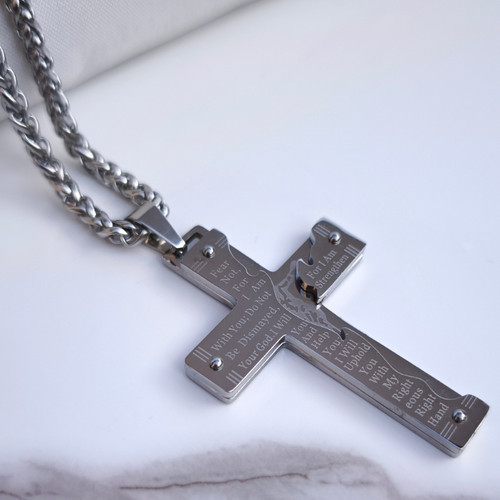 خرید گردنبند صلیب مردانه استیل رنگ ثابت با زنجیر طنابی ۶۰ سانتی