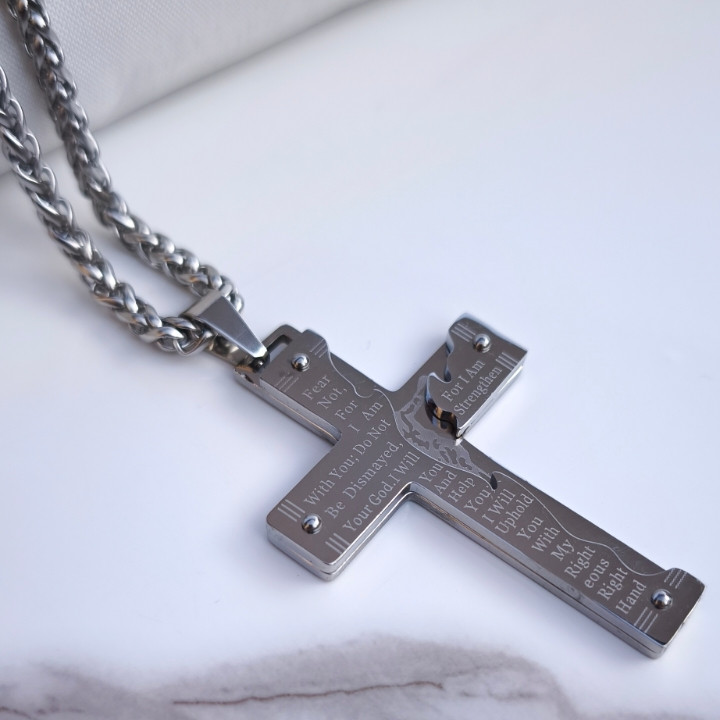 خرید گردنبند صلیب مردانه استیل رنگ ثابت با زنجیر طنابی ۶۰ سانتی