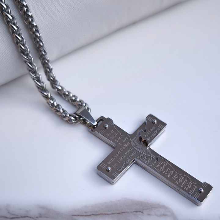 خرید گردنبند صلیب مردانه استیل رنگ ثابت شیک ارزان مناسب کادو