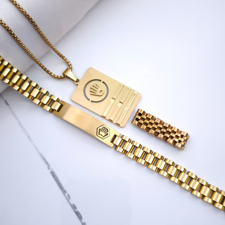 خرید ست اکسسوری مردانه رولکس طلایی استیل رنگ ثابت شیک قیمت مناسب