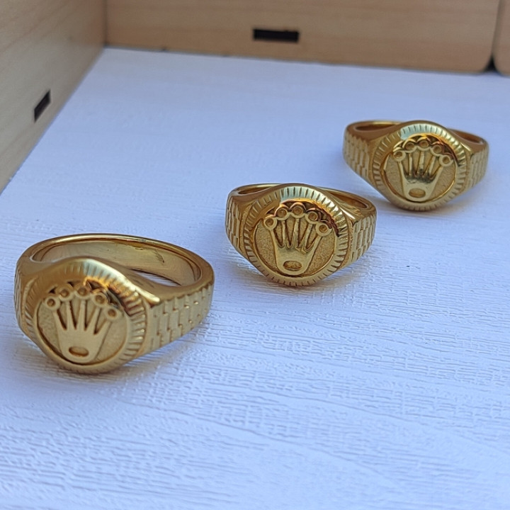 خرید انگشتر طلایی مردانه رولکس استیل رنگ ثابت شیک ارزان مناسب هدیه