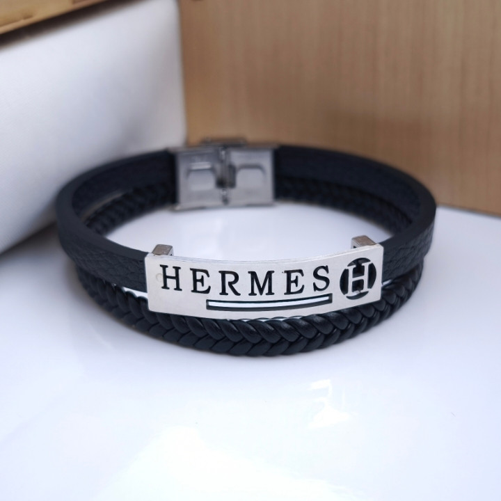 خرید دستبند چرمی مردانه دو ردیفه هرمس شیک ارزان مناسب هدیه