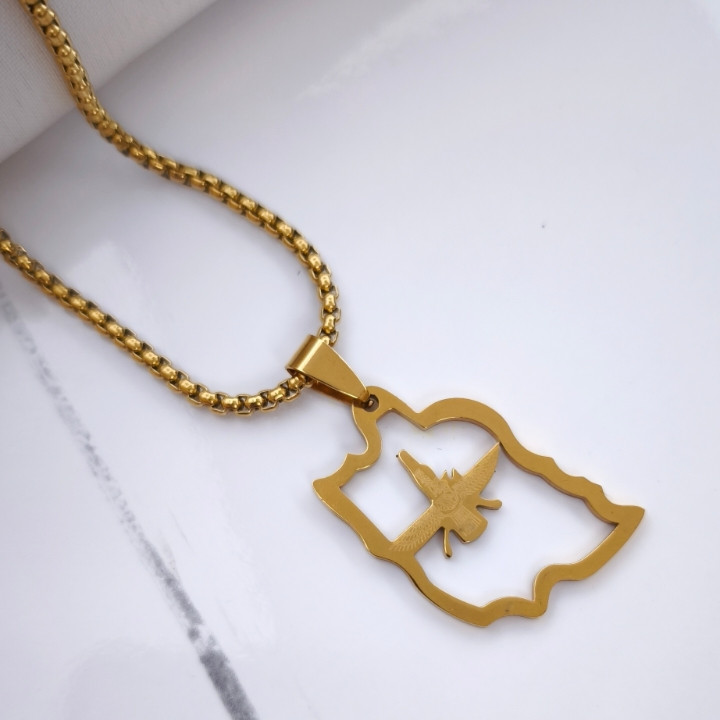 خرید گردنبند نقشه ایران فروهر استیل رنگ ثابت طلایی شیک ارزان مناسب کادو